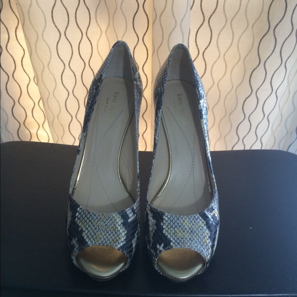 Kate Spade Python Open Toe Gold Black Heel - image 1